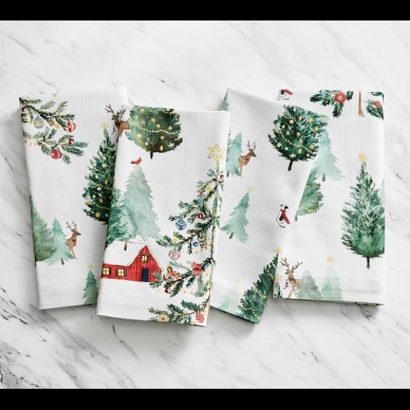 Potter Barn Rustic Charm Christmas In The Country Cotton Napkins -Set Of 4 - Picture 2 of 16